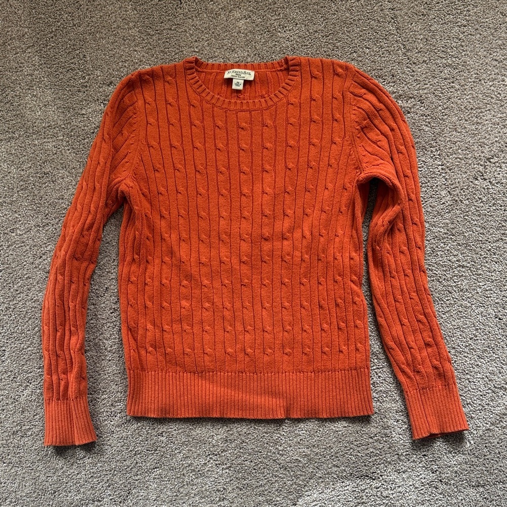 Orange Cable-Knit Crewneck Sweater